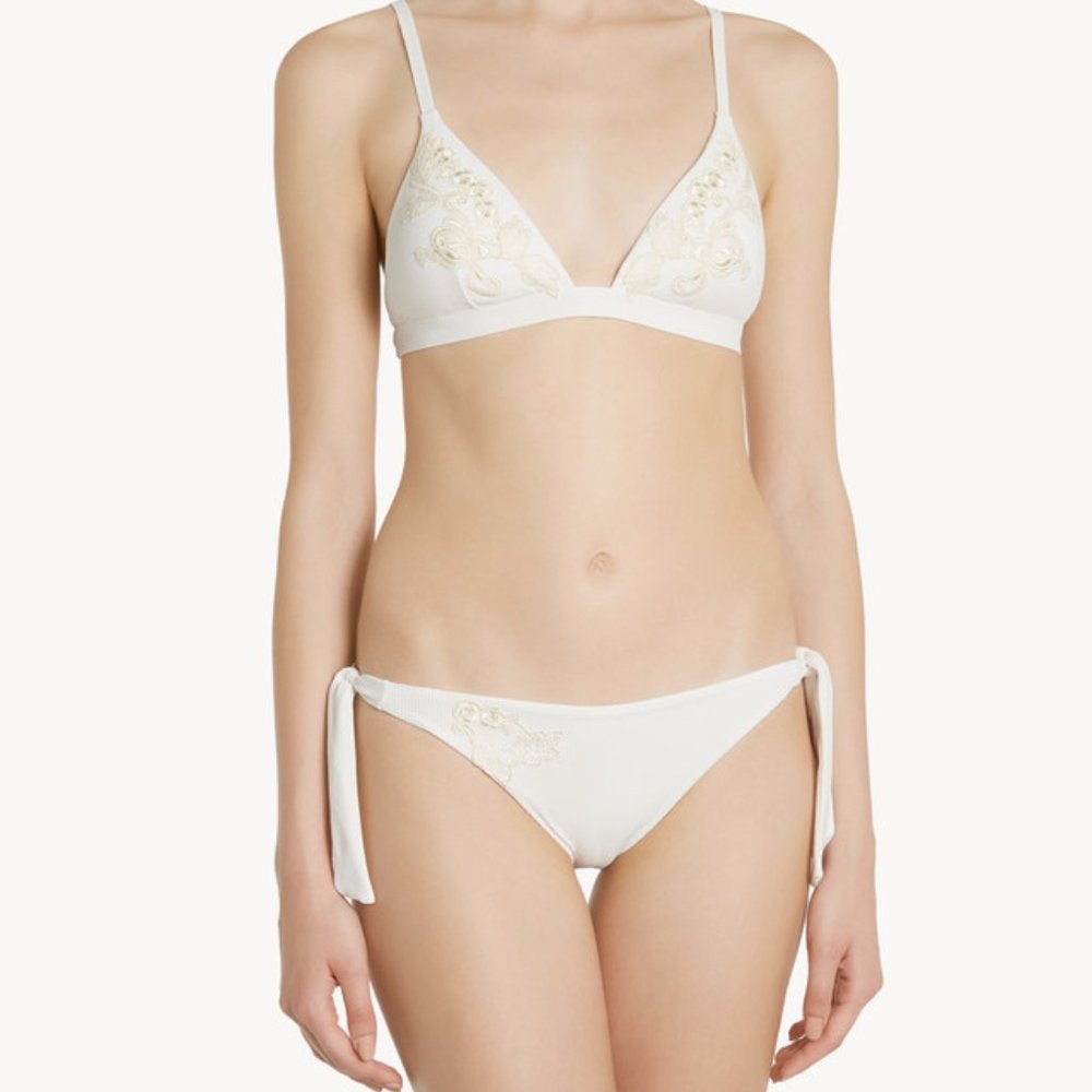 Bikini Top  & Bikini Briefs in off-white with ivory embroidery